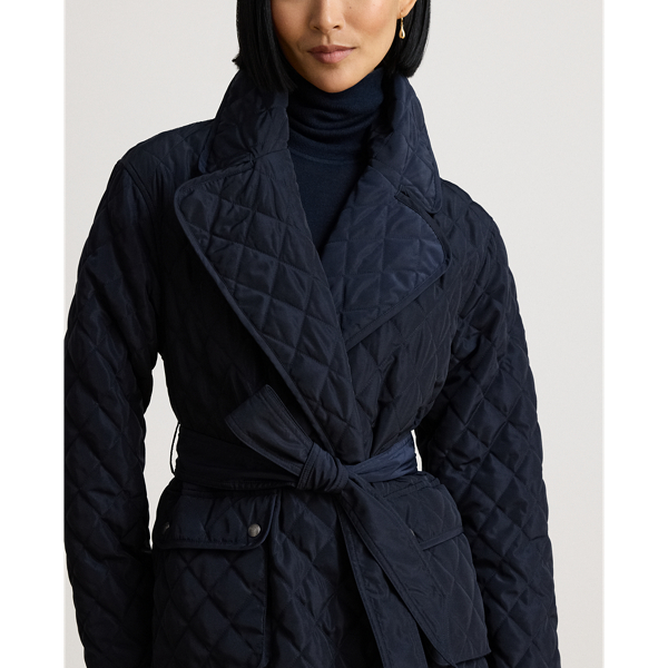 Belted Diamond-Quilted Wrap Coat
