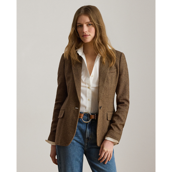Brown/Tan Multi Cotton-Blend Herringbone Blazer Lauren 1