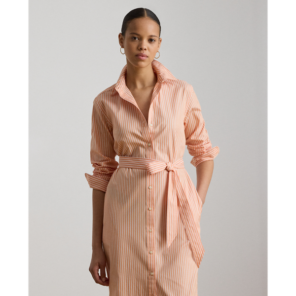 Orange/White Striped End-on-End Cotton Shirtdress Lauren 4