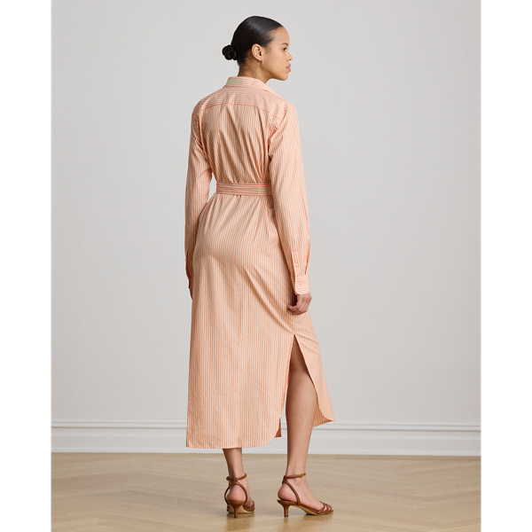 Orange/White Striped End-on-End Cotton Shirtdress Lauren 5