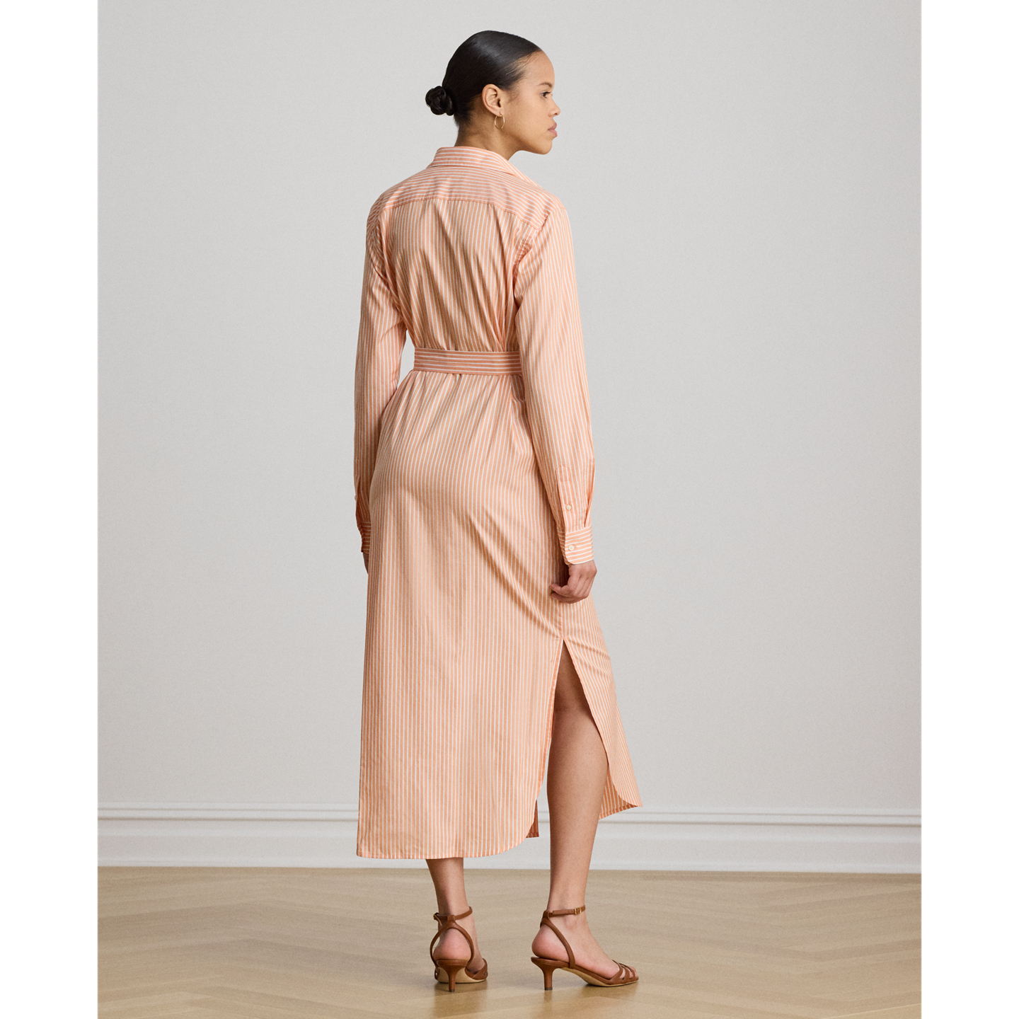 Женское платье Lauren Ralph Lauren Striped End-on-End Cotton Shirtdress, цвет: Оранжевый / Белый — фото 2