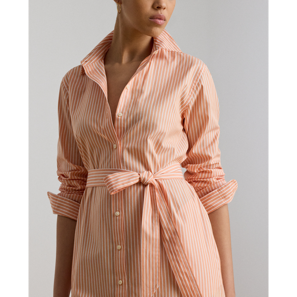 Orange/White Striped End-on-End Cotton Shirtdress Lauren 6