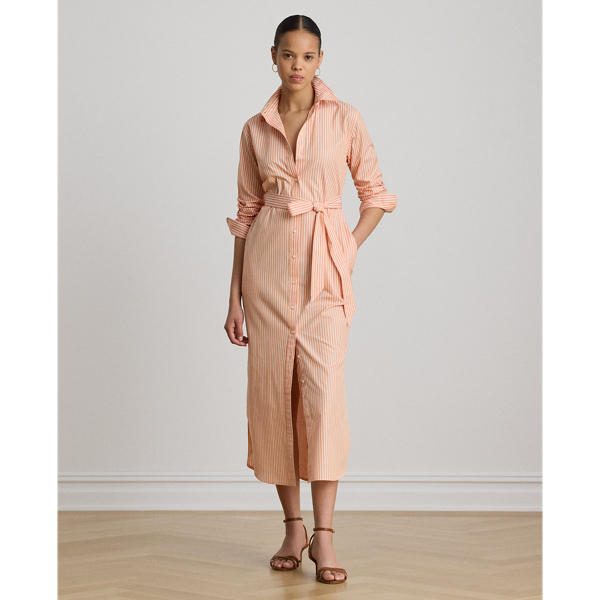 Orange/White Striped End-on-End Cotton Shirtdress Lauren 7