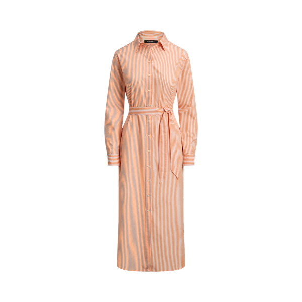 Orange/White Striped End-on-End Cotton Shirtdress Lauren 2