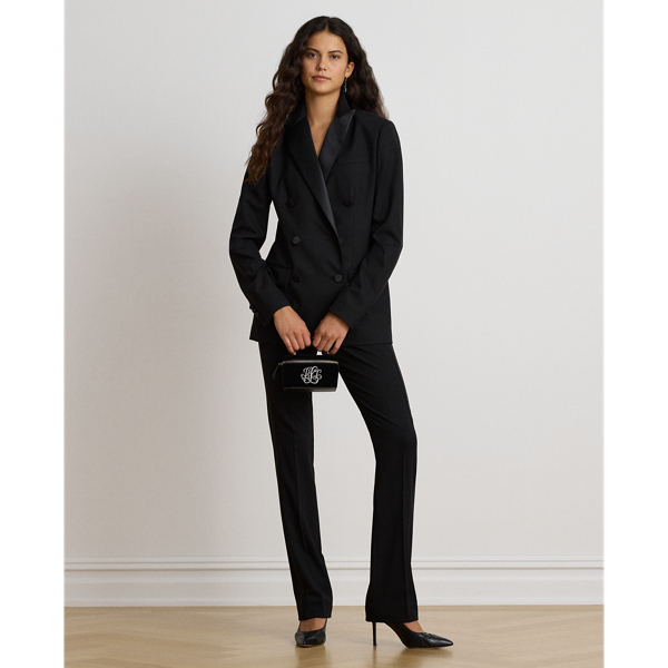 Satin-Trim Double-Breasted Wool Blazer
