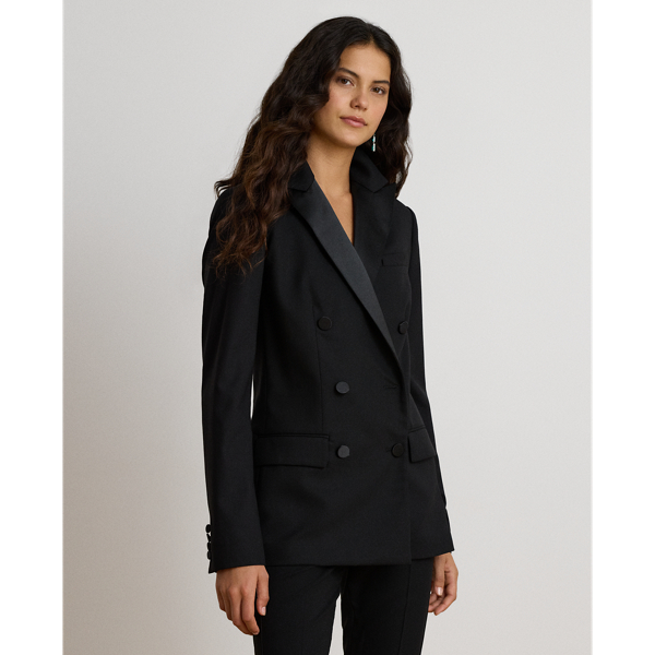 Satin-Trim Double-Breasted Wool Blazer