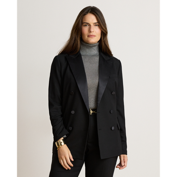 Satin-Trim Double-Breasted Wool Blazer