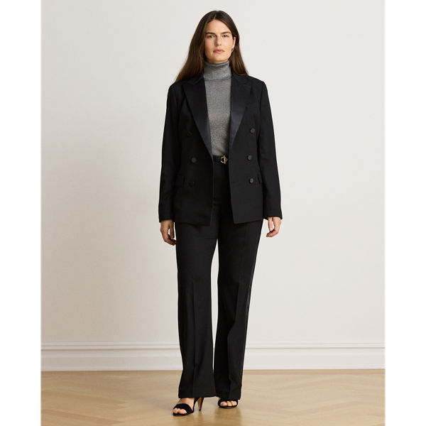 Satin-Trim Double-Breasted Wool Blazer