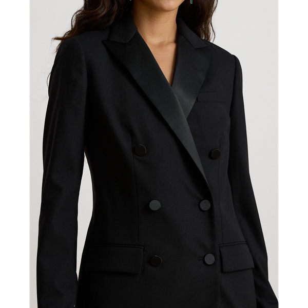 Satin-Trim Double-Breasted Wool Blazer
