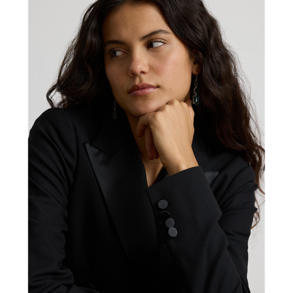 Satin-Trim Double-Breasted Wool Blazer