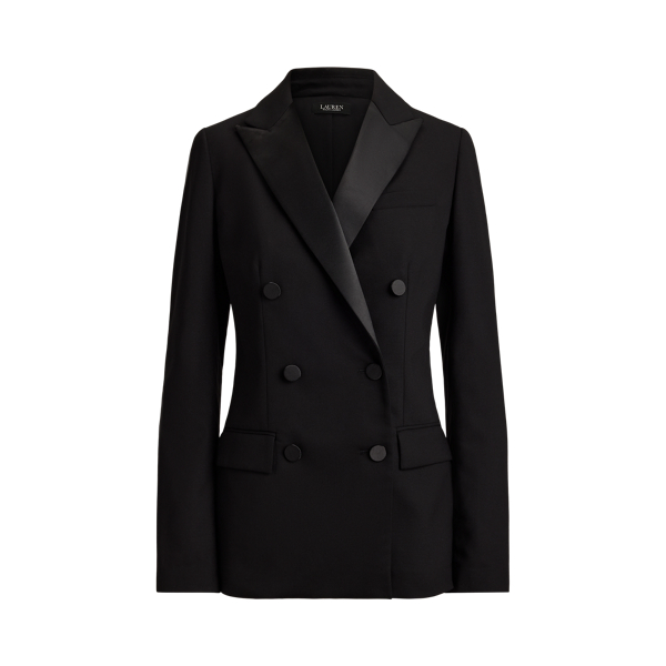Satin-Trim Double-Breasted Wool Blazer