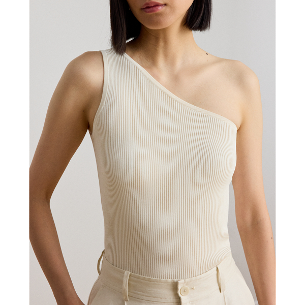 Mascarpone Cream Rib-Knit One-Shoulder Sweater Lauren 6