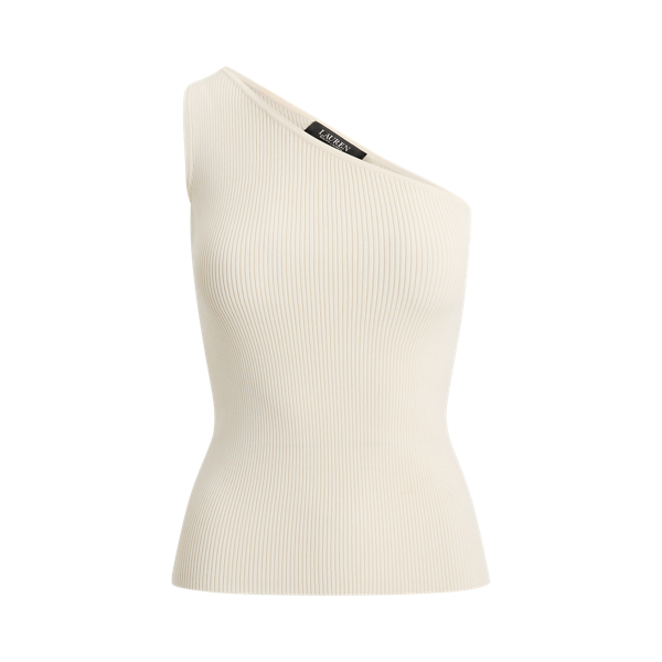 Mascarpone Cream Rib-Knit One-Shoulder Sweater Lauren 2