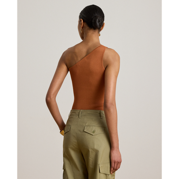 Red Terracotta Rib-Knit One-Shoulder Sweater Lauren 5