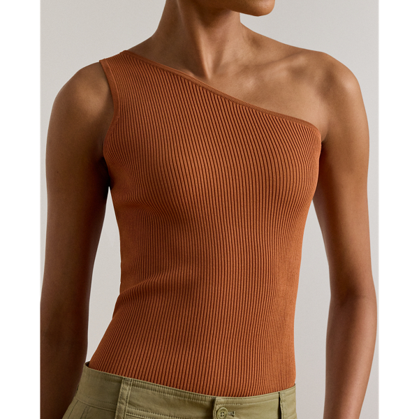 Red Terracotta Rib-Knit One-Shoulder Sweater Lauren 6