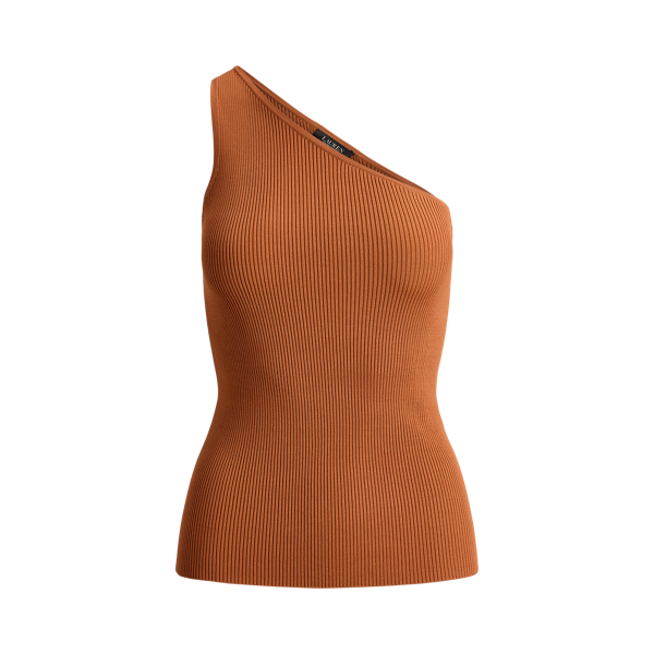 Red Terracotta Rib-Knit One-Shoulder Sweater Lauren 2
