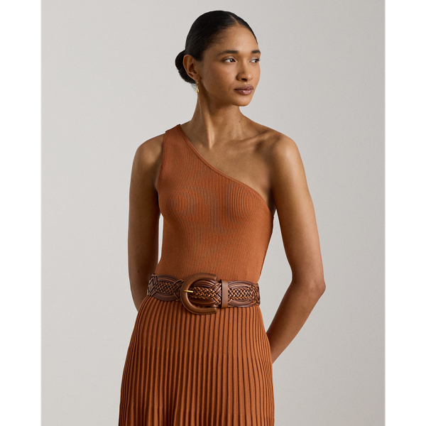 Robe c&ocirc;tel&eacute;e et pliss&eacute;e asym&eacute;trique Lauren en Rouge terracotta 4