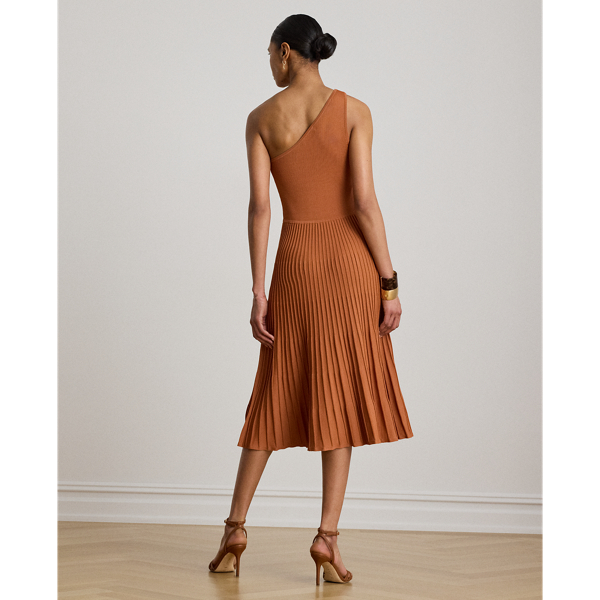 Robe c&ocirc;tel&eacute;e et pliss&eacute;e asym&eacute;trique Lauren en Rouge terracotta 5