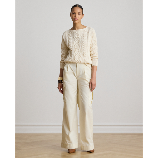 Mascarpone Cream Cable-Knit Cotton Boatneck Sweater Lauren 4