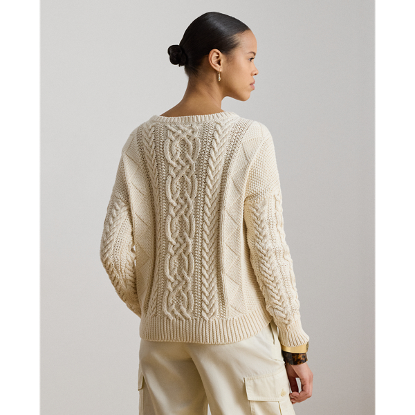 Mascarpone Cream Cable-Knit Cotton Boatneck Sweater Lauren 5