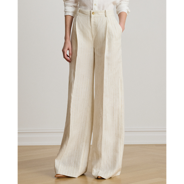 Canyon Sand Multi Pinstripe Linen Wide-Leg Pant Lauren 4