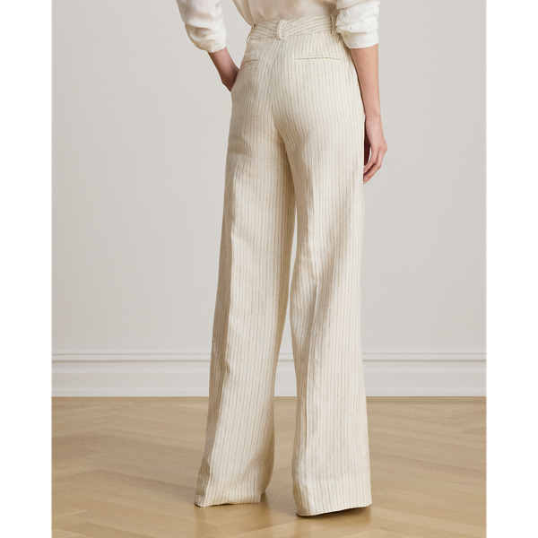 Canyon Sand Multi Pinstripe Linen Wide-Leg Pant Lauren 5