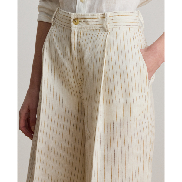 Canyon Sand Multi Pinstripe Linen Wide-Leg Pant Lauren 6