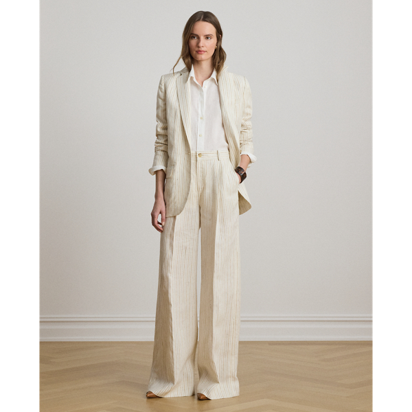 Canyon Sand Multi Pinstripe Linen Wide-Leg Pant Lauren 7