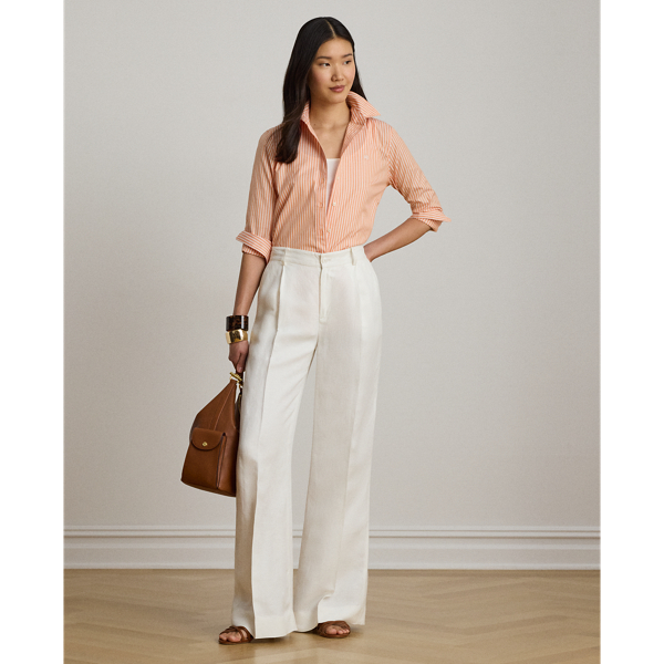 Orange/White Classic Fit Striped End-on-End Shirt Lauren 4