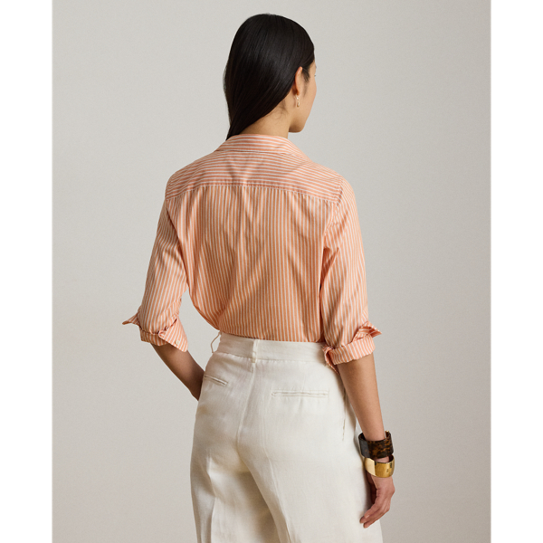 Orange/White Classic Fit Striped End-on-End Shirt Lauren 5