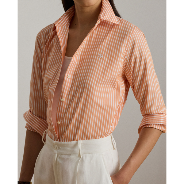 Orange/White Classic Fit Striped End-on-End Shirt Lauren 6