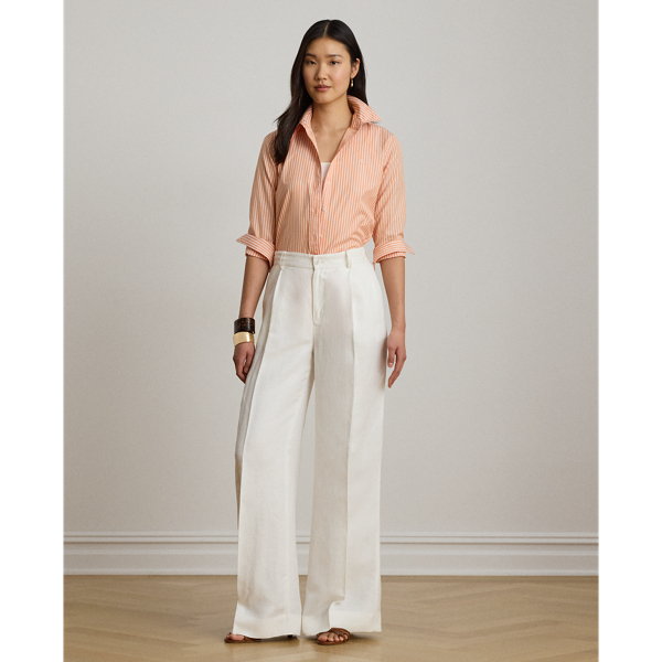 Orange/White Classic Fit Striped End-on-End Shirt Lauren 7