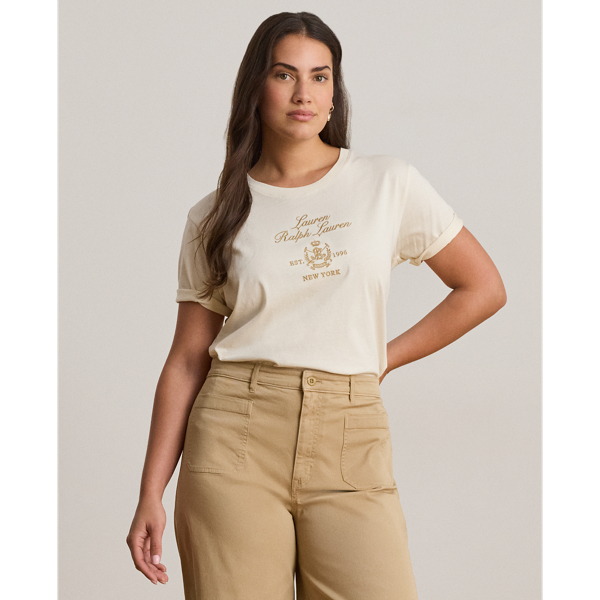Mascarpone Cream Embroidered-Crest Cotton Jersey Tee Lauren 7