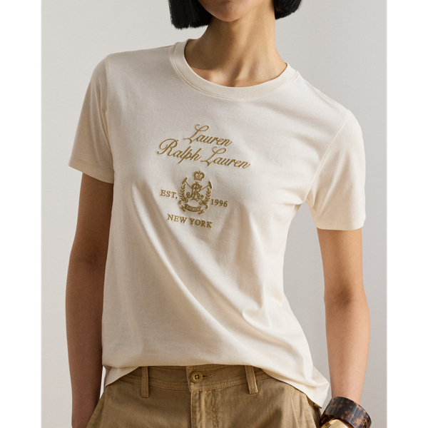 Mascarpone Cream Embroidered-Crest Cotton Jersey Tee Lauren 6