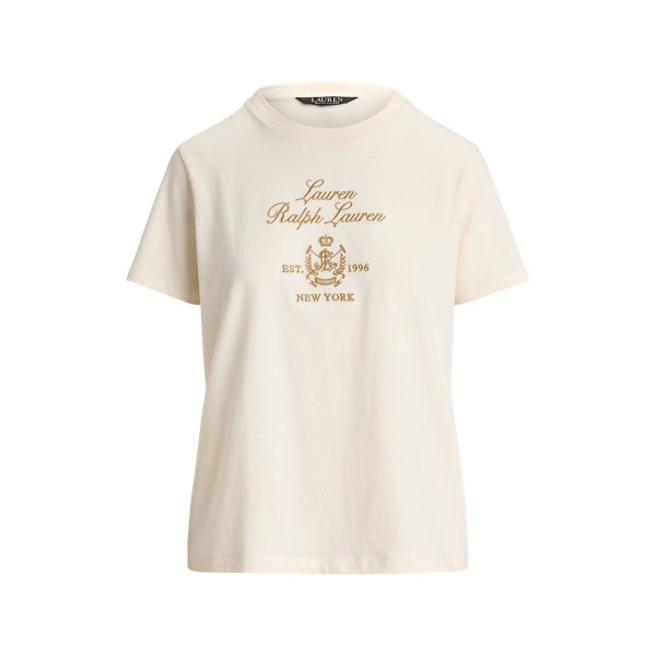 Mascarpone Cream Embroidered-Crest Cotton Jersey Tee Lauren 2