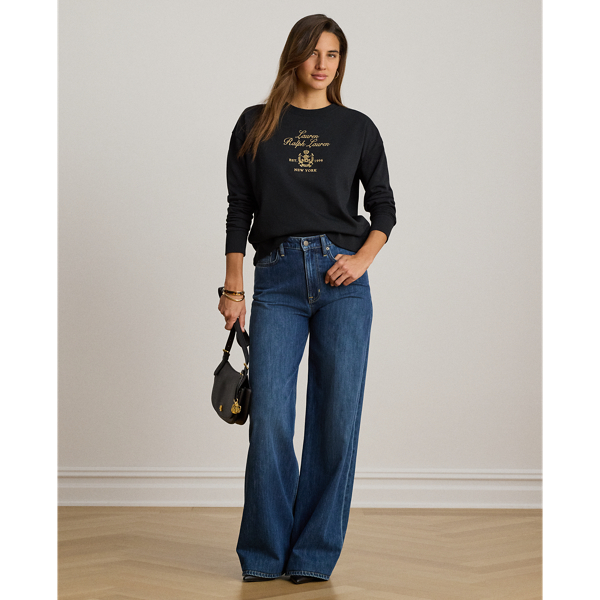 Black Embroidered-Crest French Terry Pullover Lauren 4