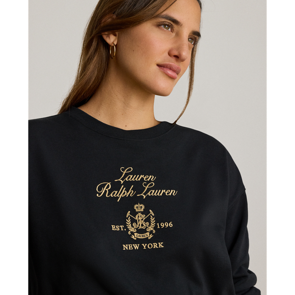 Black Embroidered-Crest French Terry Pullover Lauren 6