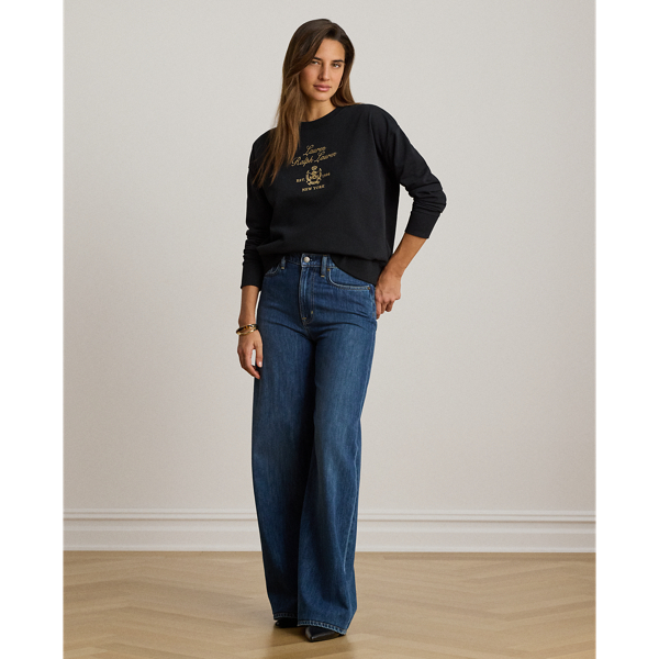 Black Embroidered-Crest French Terry Pullover Lauren 7