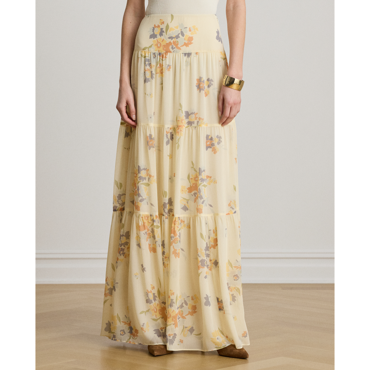 Женские юбки Lauren Ralph Lauren Floral Georgette Tiered Maxiskirt, цвет: Кремовый разноцветный — фото 1