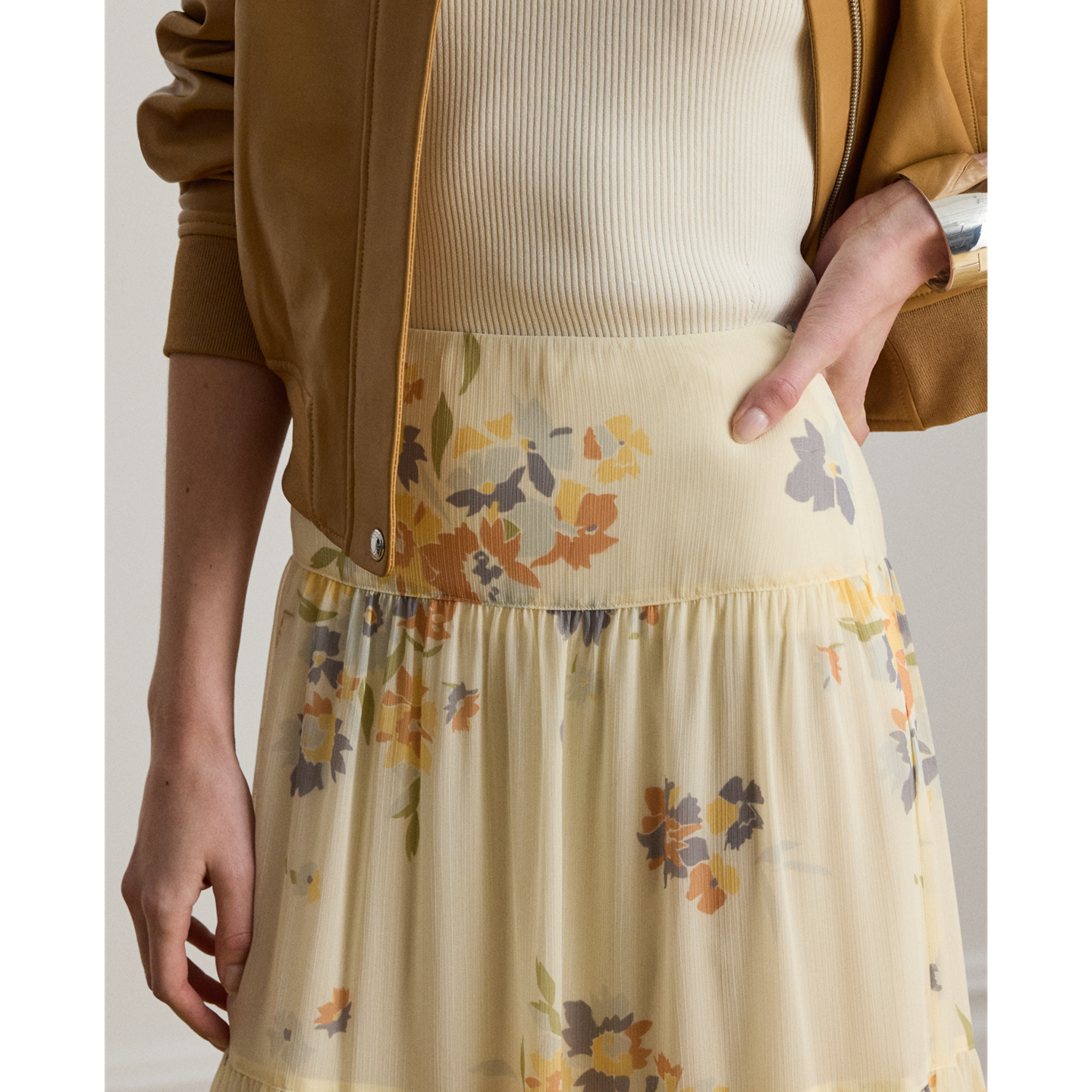 Женские юбки Lauren Ralph Lauren Floral Georgette Tiered Maxiskirt, цвет: Кремовый разноцветный — фото 3