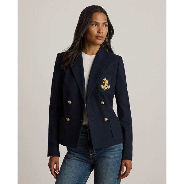 Lauren Navy Double-Breasted Stretch Piqu&eacute; Blazer Lauren 1