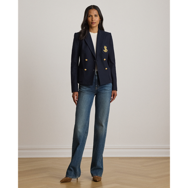 Lauren Navy Double-Breasted Stretch Piqu&eacute; Blazer Lauren 8