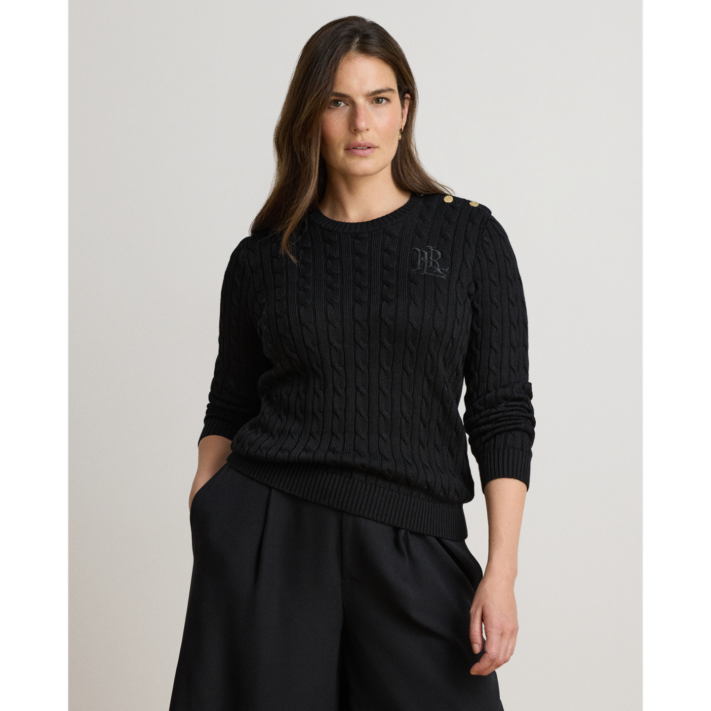 Женский свитер Ralph Lauren Button-Trim Cable-Knit, цвет: Чёрный — фото 5