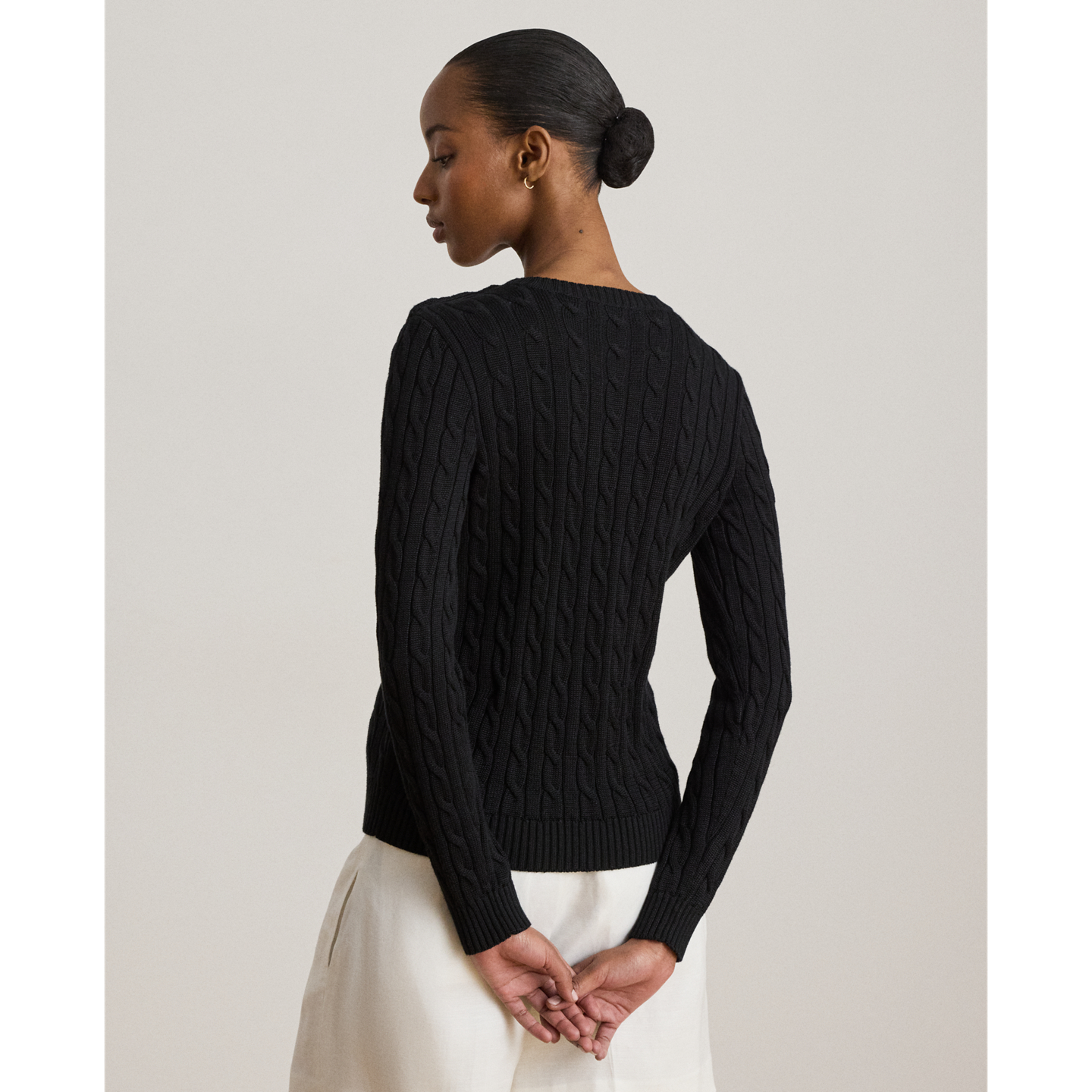 Женский свитер Ralph Lauren Button-Trim Cable-Knit, цвет: Чёрный — фото 2