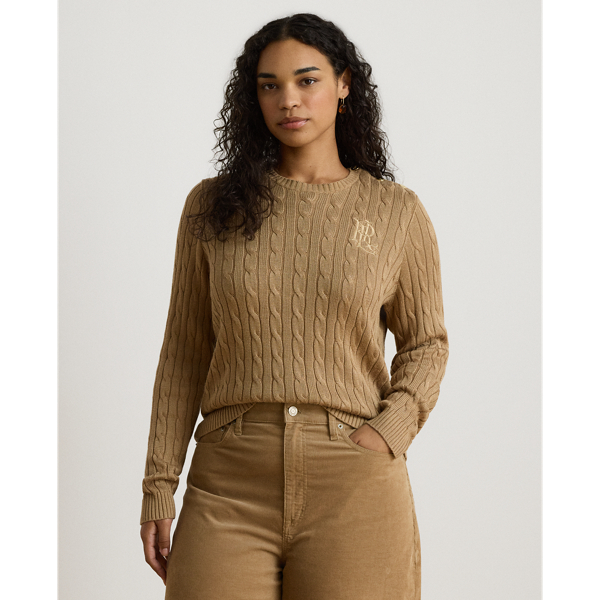 Button-Trim Cable-Knit Sweater