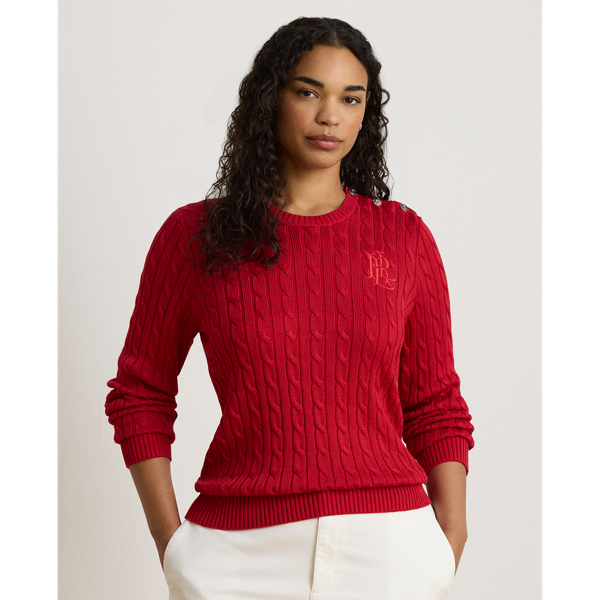 Button-Trim Cable-Knit Sweater