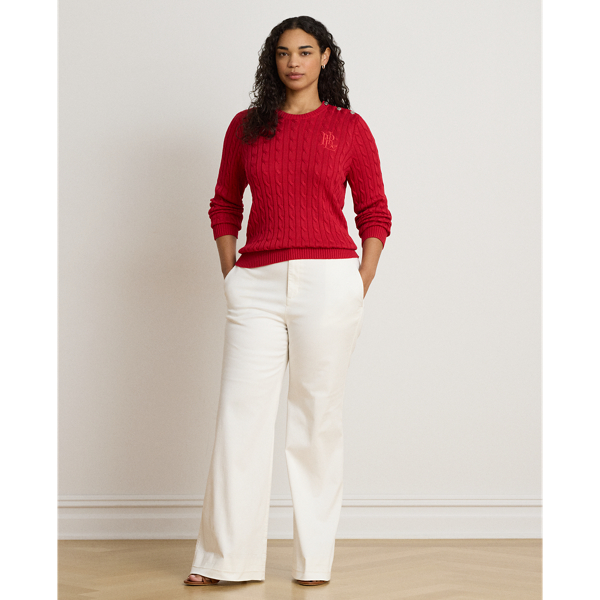 Button-Trim Cable-Knit Sweater