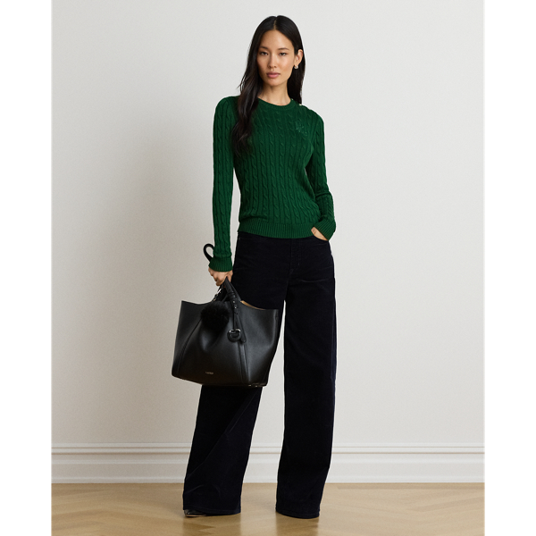 Button-Trim Cable-Knit Sweater