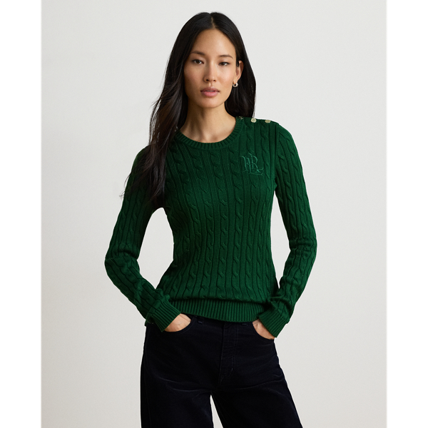 Button-Trim Cable-Knit Sweater