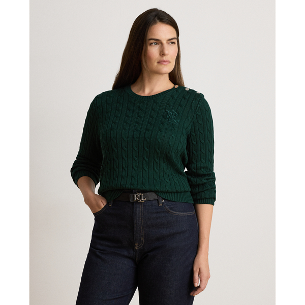 Button-Trim Cable-Knit Sweater